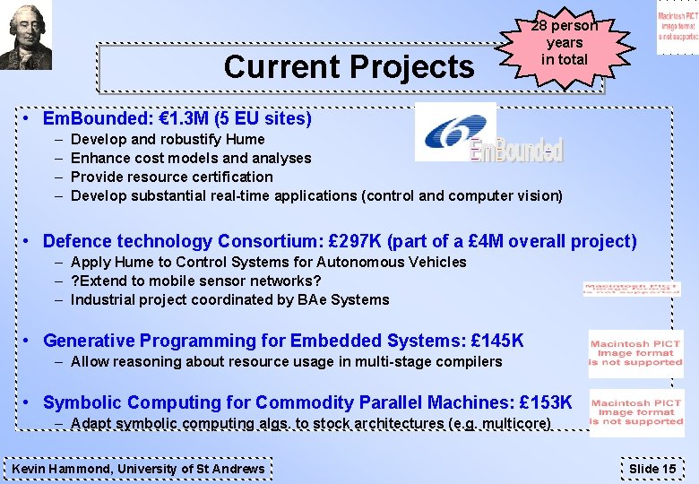 Current Projects 28 person years in total • Em. Bounded: € 1. 3 M