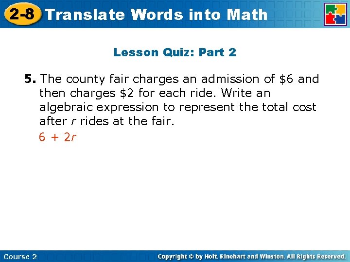 2 -8 Translate Insert Lesson Words Title into Here Math Lesson Quiz: Part 2 2 -8 Translate Insert Lesson Words Title into Here Math Lesson Quiz: Part 2