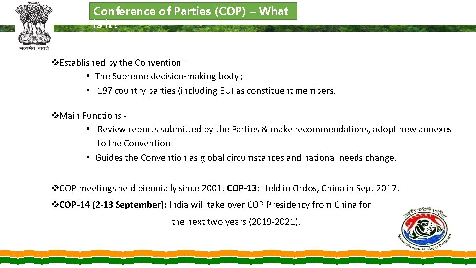 Conference of Parties (COP) – What is it? v. Established by the Convention –