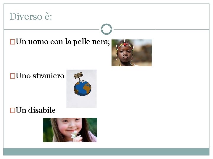 Diverso è: �Un uomo con la pelle nera; �Uno straniero �Un disabile 