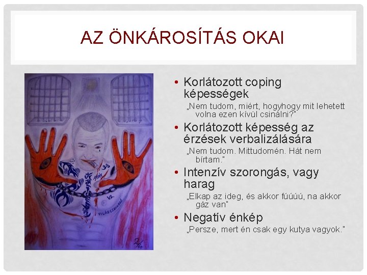 AZ ÖNKÁROSÍTÁS OKAI • Korlátozott coping képességek „Nem tudom, miért, hogy mit lehetett volna