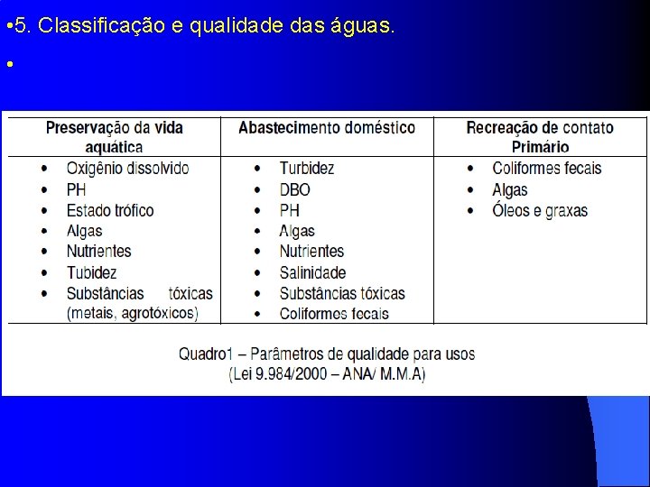  • 5. Classificação e qualidade das águas. • 