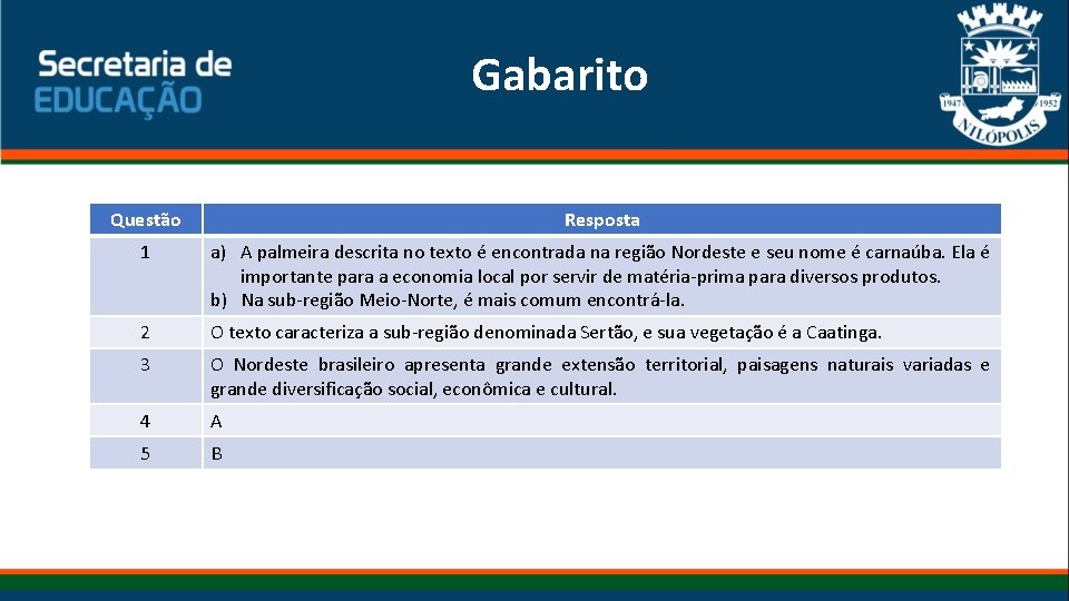 Gabarito Questão Resposta 1 a) A palmeira descrita no texto é encontrada na região Gabarito Questão Resposta 1 a) A palmeira descrita no texto é encontrada na região