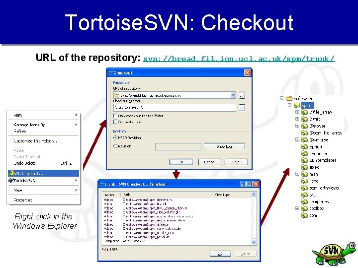 Tortoise. SVN: Checkout URL of the repository: svn: //bread. fil. ion. ucl. ac. uk/spm/trunk/
