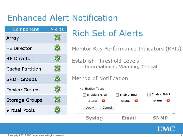 Enhanced Alert Notification Component Alerts Array Rich Set of Alerts FE Director Monitor Key