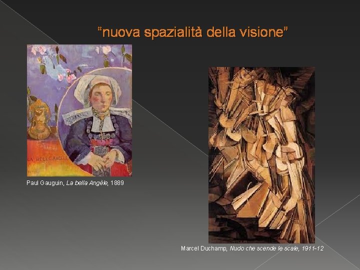 “nuova spazialità della visione” Paul Gauguin, La bella Angèle, 1889 Marcel Duchamp, Nudo che