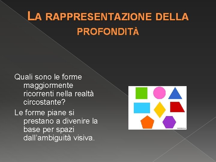 LA RAPPRESENTAZIONE DELLA PROFONDITÀ Quali sono le forme maggiormente ricorrenti nella realtà circostante? Le