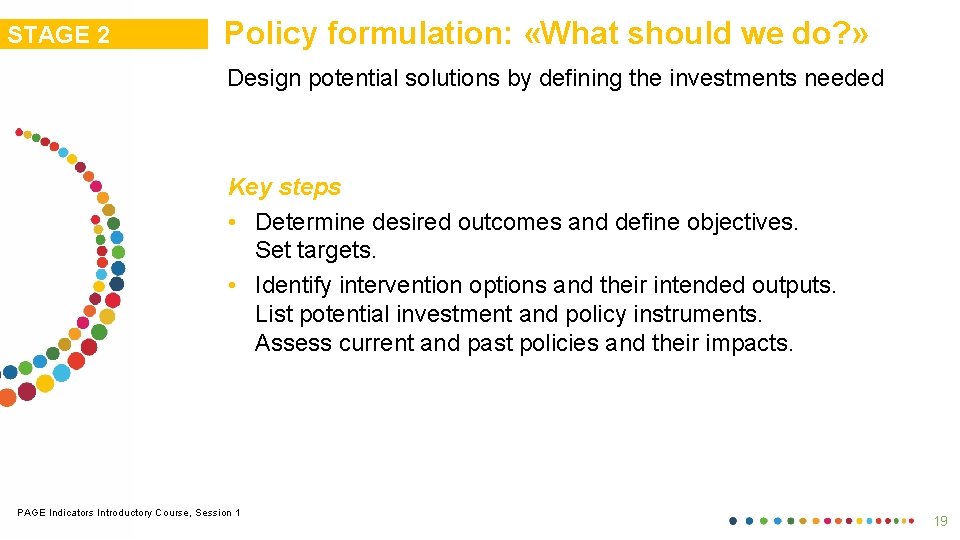 STAGE 2 Policy formulation: «What should we do? » Design potential solutions by defining
