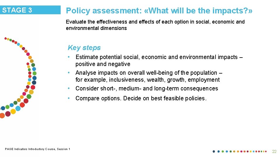 STAGE 3 Policy assessment: «What will be the impacts? » Evaluate the effectiveness and