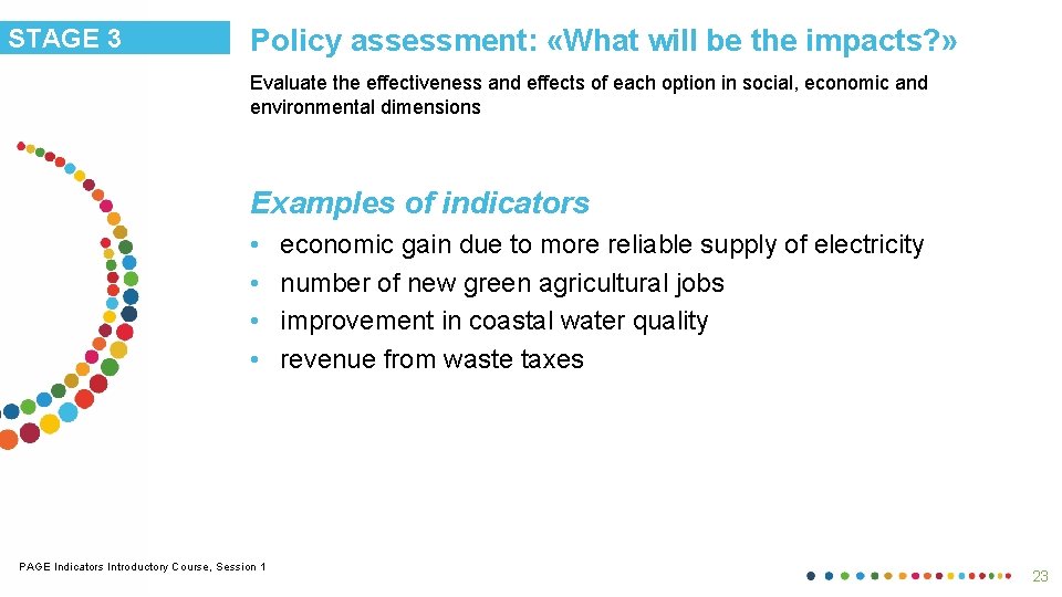 STAGE 3 Policy assessment: «What will be the impacts? » Evaluate the effectiveness and