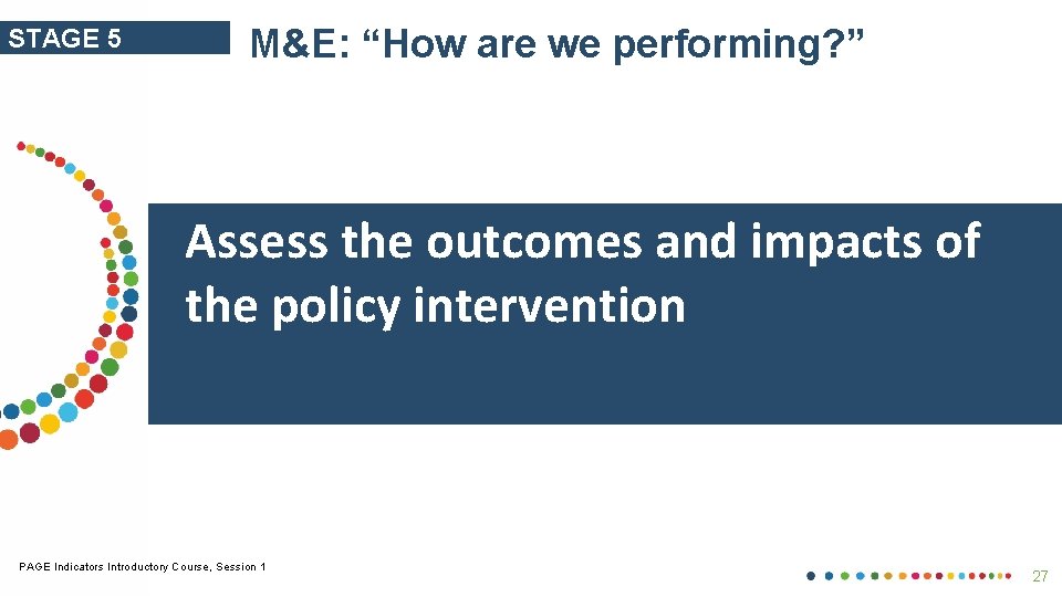 STAGE 5 M&E: “How are we performing? ” Assess the outcomes and impacts of