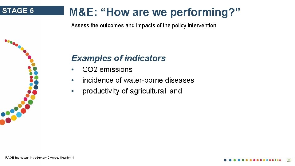 STAGE 5 M&E: “How are we performing? ” Assess the outcomes and impacts of
