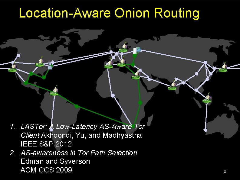 Location-Aware Onion Routing 1. LASTor: A Low-Latency AS-Aware Tor Client Akhoondi, Yu, and Madhyastha Location-Aware Onion Routing 1. LASTor: A Low-Latency AS-Aware Tor Client Akhoondi, Yu, and Madhyastha