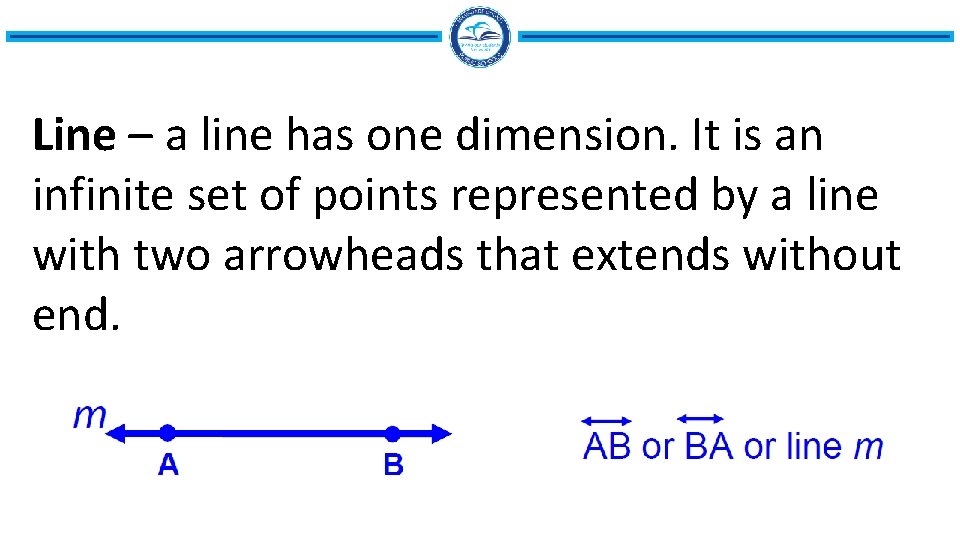 Line – a line has one dimension. It is an infinite set of points