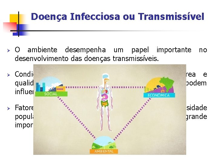 Doença Infecciosa ou Transmissível Ø Ø Ø O ambiente desempenha um papel importante no