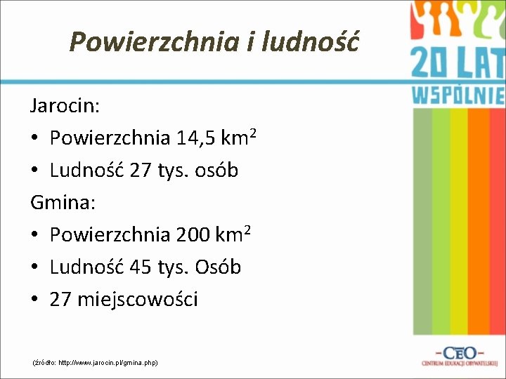 Powierzchnia i ludność Jarocin: • Powierzchnia 14, 5 km 2 • Ludność 27 tys.