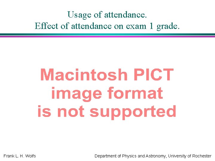 Usage of attendance. Effect of attendance on exam 1 grade. Frank L. H. Wolfs