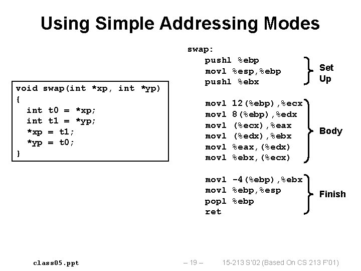 Using Simple Addressing Modes void swap(int *xp, int *yp) { int t 0 =