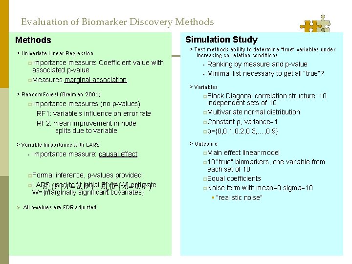 Evaluation of Biomarker Discovery Methods > Univariate Linear Regression p Importance measure: Coefficient value