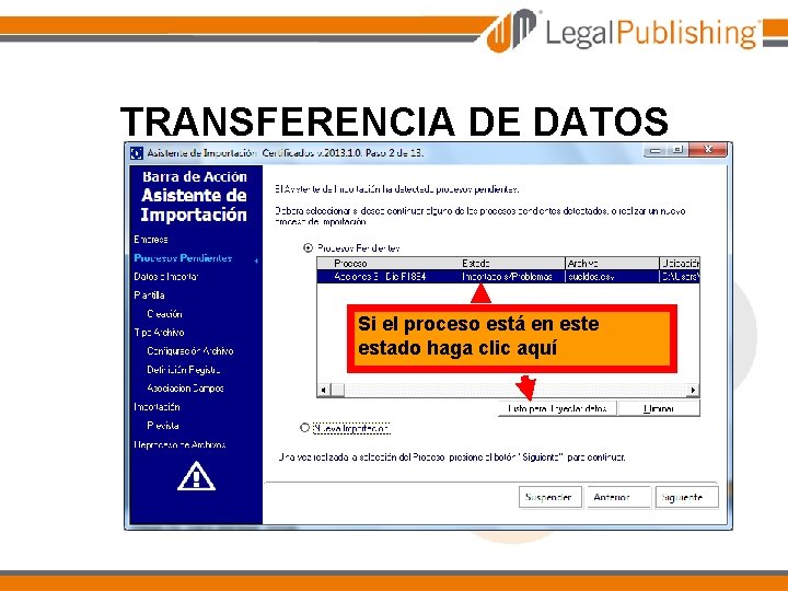 TRANSFERENCIA DE DATOS Si el proceso está en este estado haga clic aquí 