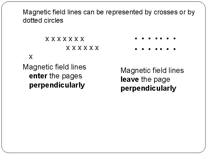 Magnetic field lines can be represented by crosses or by dotted circles xxxxxxx x Magnetic field lines can be represented by crosses or by dotted circles xxxxxxx x