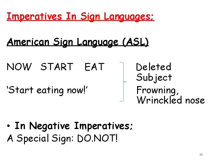 Imperatives In Sign Languages; American Sign Language (ASL) NOW START EAT ‘Start eating now!’