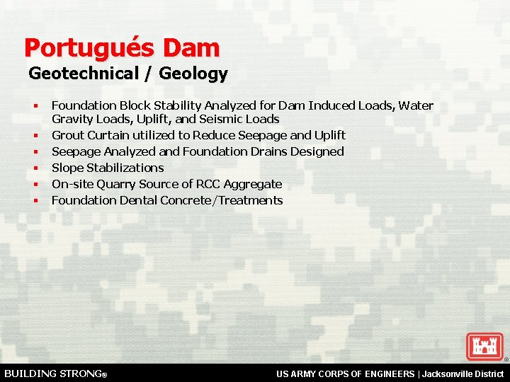 Portugués Dam Geotechnical / Geology § § § Foundation Block Stability Analyzed for Dam