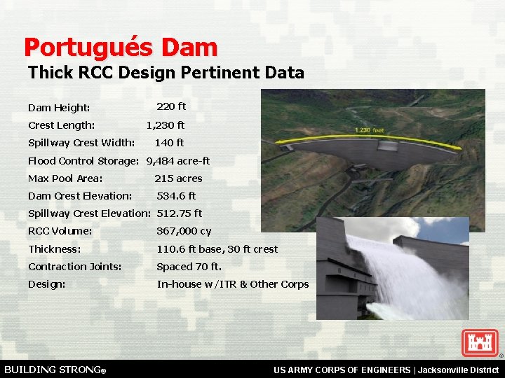 Portugués Dam Thick RCC Design Pertinent Data Dam Height: Crest Length: Spillway Crest Width: