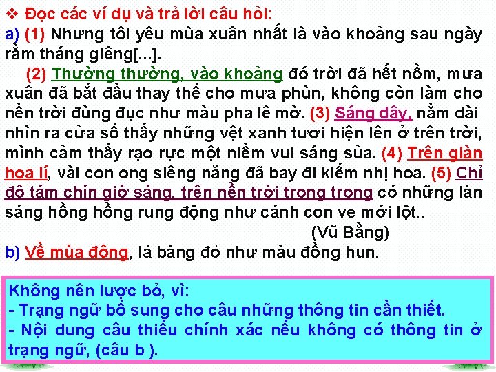 v Đọc các ví dụ và trả lời câu hỏi: a) (1) Nhưng tôi