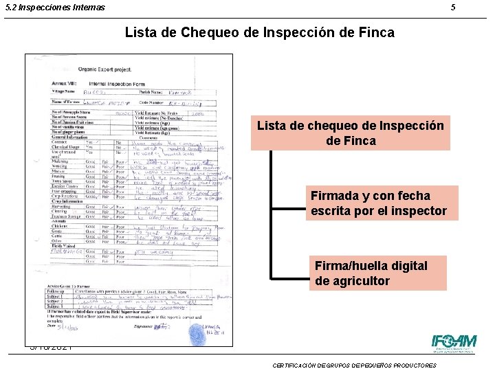 5. 2 Inspecciones Internas 5 Lista de Chequeo de Inspección de Finca Lista de 5. 2 Inspecciones Internas 5 Lista de Chequeo de Inspección de Finca Lista de
