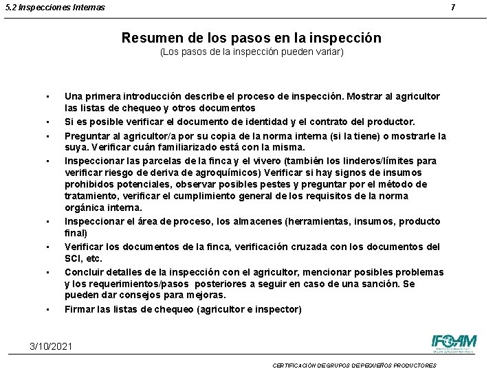 5. 2 Inspecciones Internas 7 Resumen de los pasos en la inspección (Los pasos 5. 2 Inspecciones Internas 7 Resumen de los pasos en la inspección (Los pasos