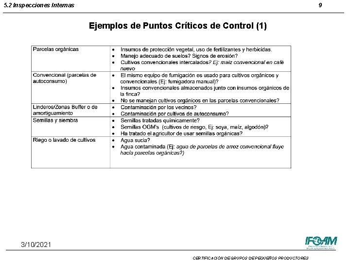 5. 2 Inspecciones Internas 9 Ejemplos de Puntos Críticos de Control (1) 3/10/2021 9 5. 2 Inspecciones Internas 9 Ejemplos de Puntos Críticos de Control (1) 3/10/2021 9