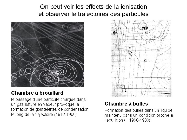 On peut voir les effects de la ionisation et observer le trajectoires des particules On peut voir les effects de la ionisation et observer le trajectoires des particules