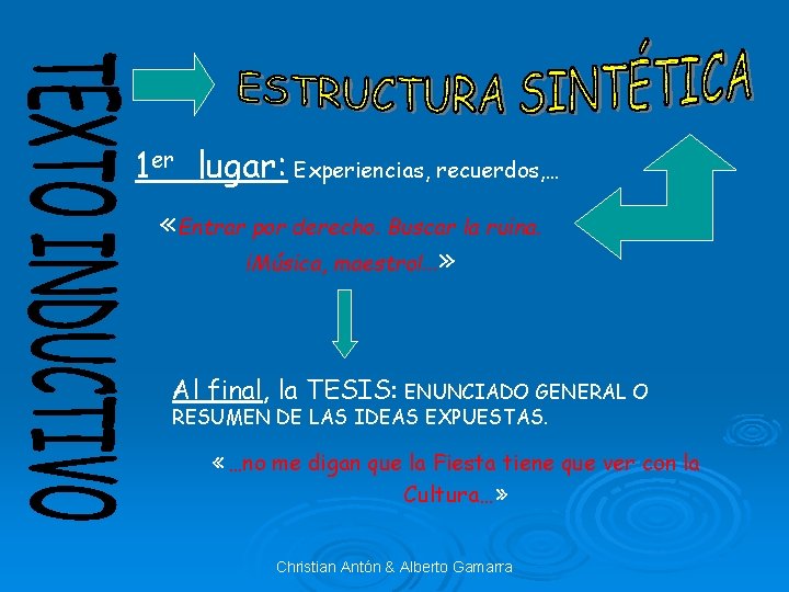 1 er lugar: Experiencias, recuerdos, … «Entrar por derecho. Buscar la ruina. ¡Música, maestro!.