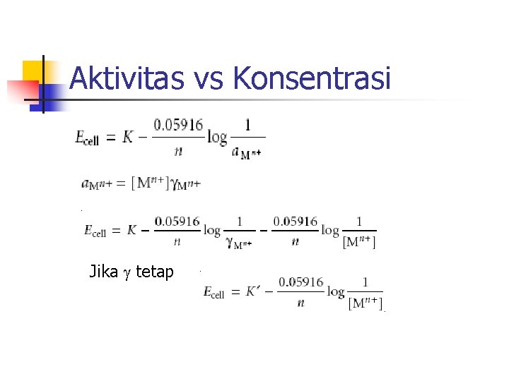 Aktivitas vs Konsentrasi Jika tetap Aktivitas vs Konsentrasi Jika tetap