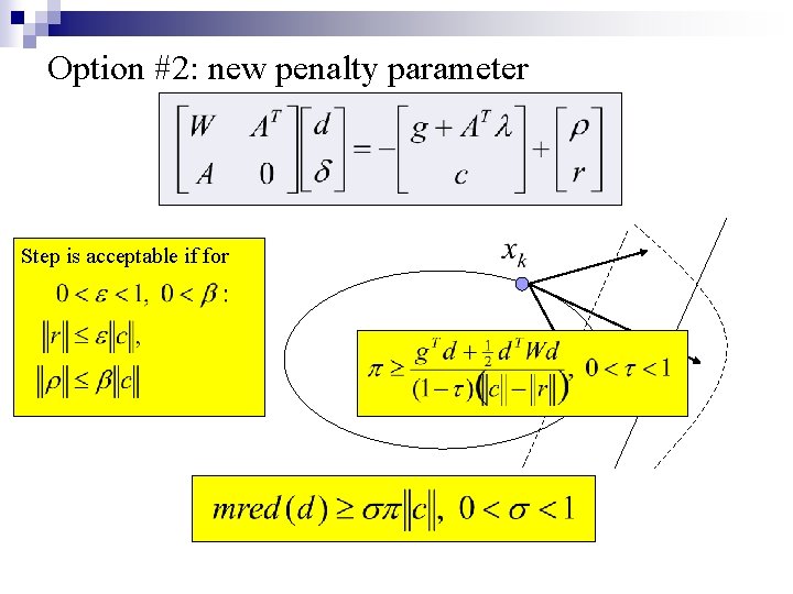 Option #2: new penalty parameter Step is acceptable if for 