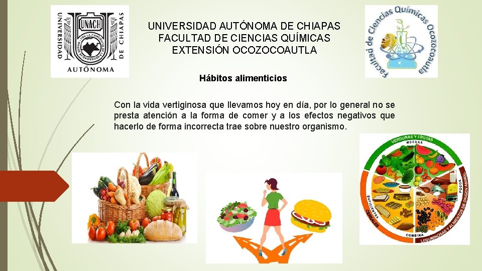 UNIVERSIDAD AUTÓNOMA DE CHIAPAS FACULTAD DE CIENCIAS QUÍMICAS EXTENSIÓN OCOZOCOAUTLA Hábitos alimenticios Con la