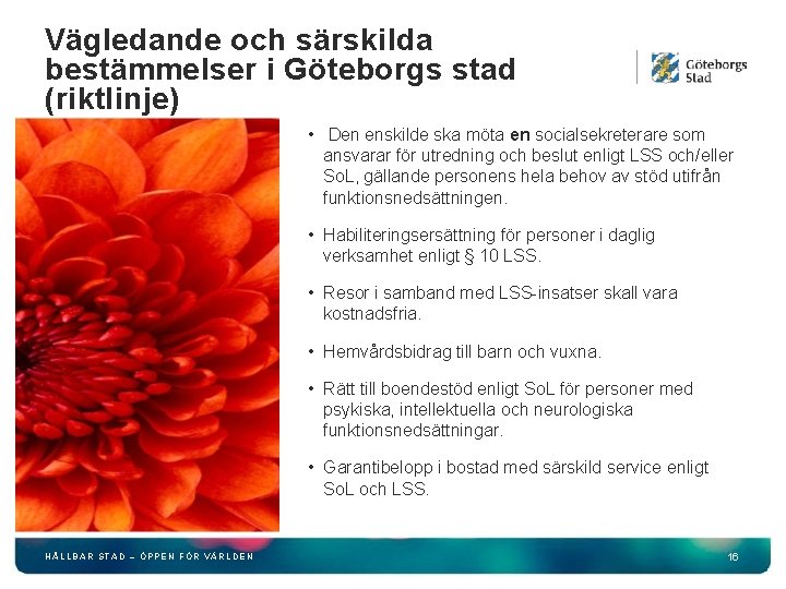 Vägledande och särskilda bestämmelser i Göteborgs stad (riktlinje) • Den enskilde ska möta en