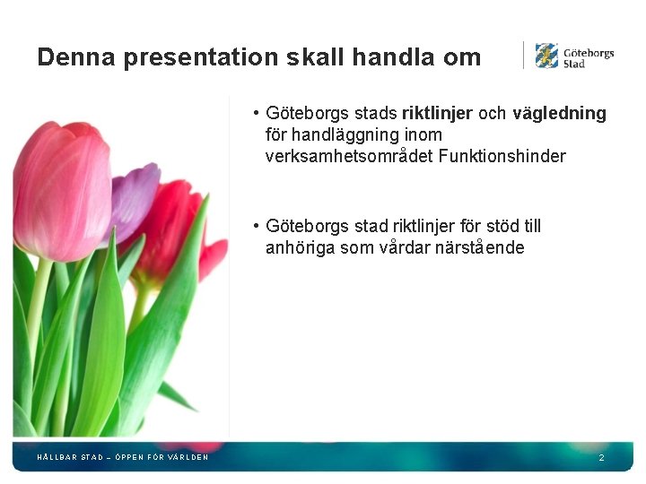 Denna presentation skall handla om • Göteborgs stads riktlinjer och vägledning för handläggning inom