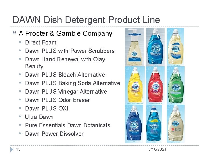 DAWN Dish Detergent Product Line A Procter & Gamble Company 13 Direct Foam Dawn