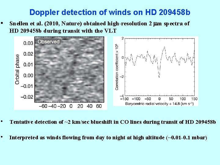 Doppler detection of winds on HD 209458 b • Snellen et al. (2010, Nature)