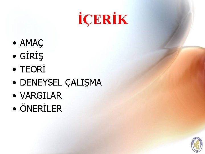 İÇERİK • • • AMAÇ GİRİŞ TEORİ DENEYSEL ÇALIŞMA VARGILAR ÖNERİLER 