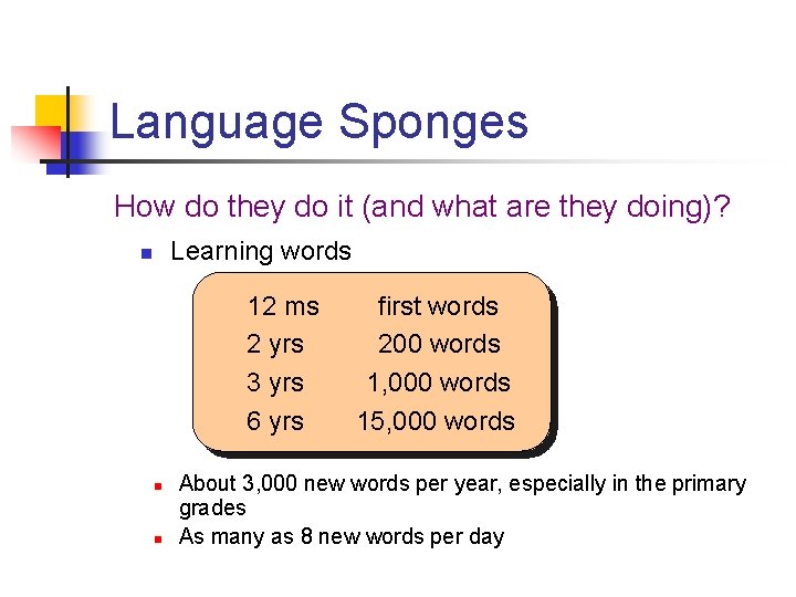 Language Sponges How do they do it (and what are they doing)? Learning words