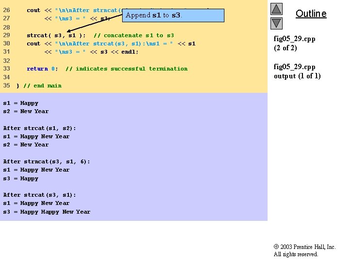 26 27 cout << "nn. After strncat(s 3, s 1, 6): ns 1 =