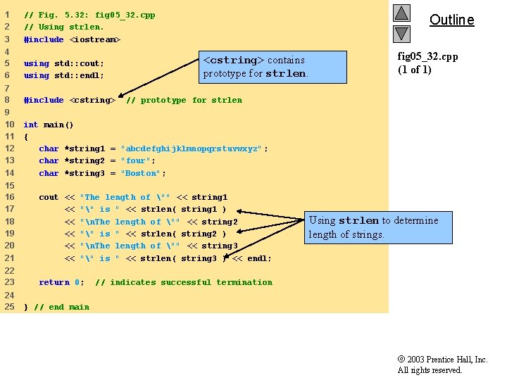 1 2 3 // Fig. 5. 32: fig 05_32. cpp // Using strlen. #include