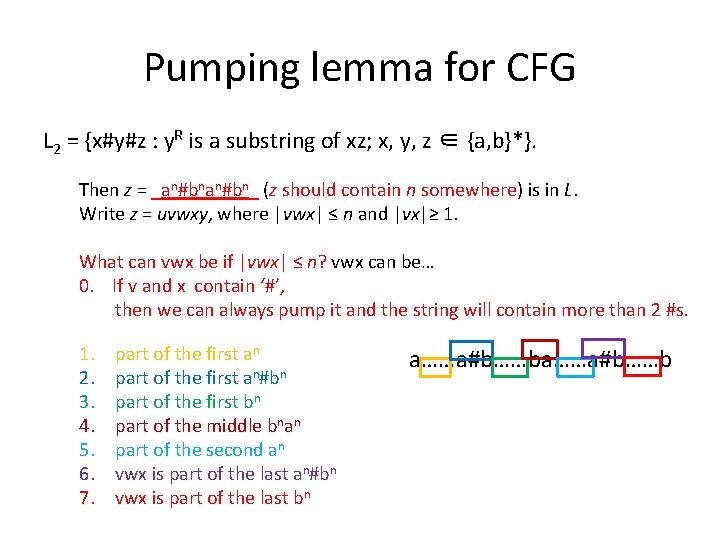 Pumping lemma for CFG L 2 = {x#y#z : y. R is a substring