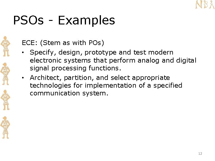 PSOs - Examples ECE: (Stem as with POs) • Specify, design, prototype and test