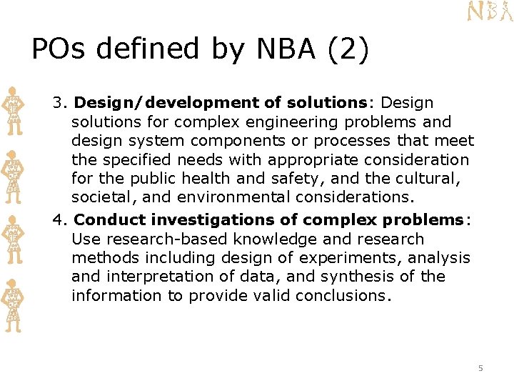 POs defined by NBA (2) 3. Design/development of solutions: Design solutions for complex engineering