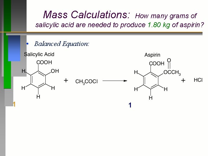 Mass Calculations: How many grams of salicylic acid are needed to produce 1. 80