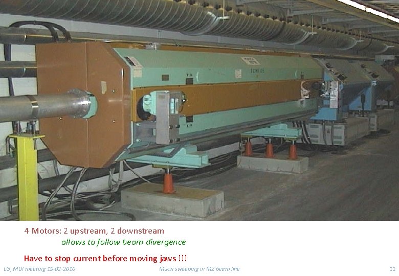 4 Motors: 2 upstream, 2 downstream allows to follow beam divergence Have to stop